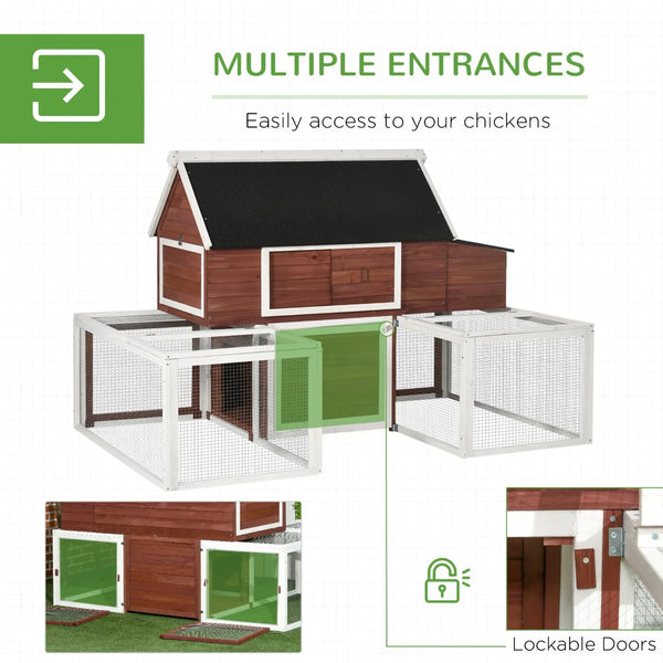English Elm Wooden Fir Backyard Hen House with Dual Runs Nesting Box and Three Layout Options T3971S00227