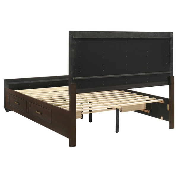 English Elm Carina Queen Bedroom Set Grey Oak Paneled Headboard Nickel Hardware Five Piece Brown B062S00745