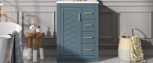 English Elm 24" Bathroom Vanity With Ceramic Sink - Stylish Blue Cabinet, Soft-Close Drawers & Modern Elegance N710P341038C