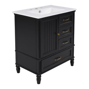 English Elm Christopher Knight Home® - 30" Bathroom Vanity with Ceramic Sink, Acacia & MDF Cabinet, Soft-Close Door & Drawers Black N759P346895B