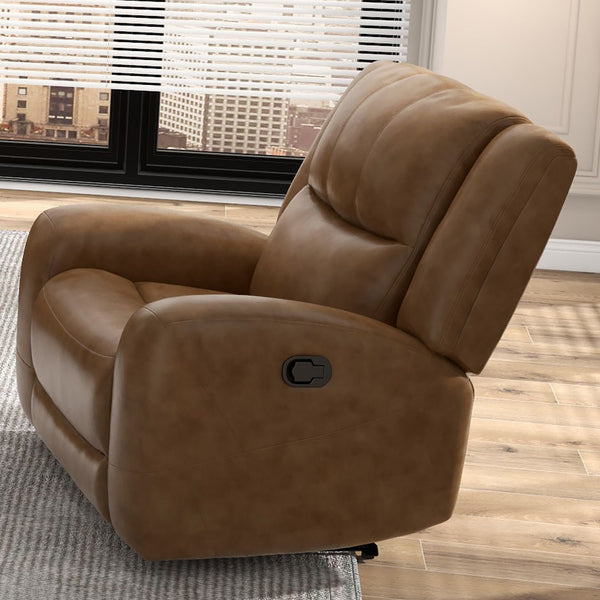 English Elm Transitional Multi-Function Glider Recliner with Channel Back, Cup Holders, Hidden Storage, Upholstered Comfort Brown 44 L x 31 W x 26 H B2741P385045