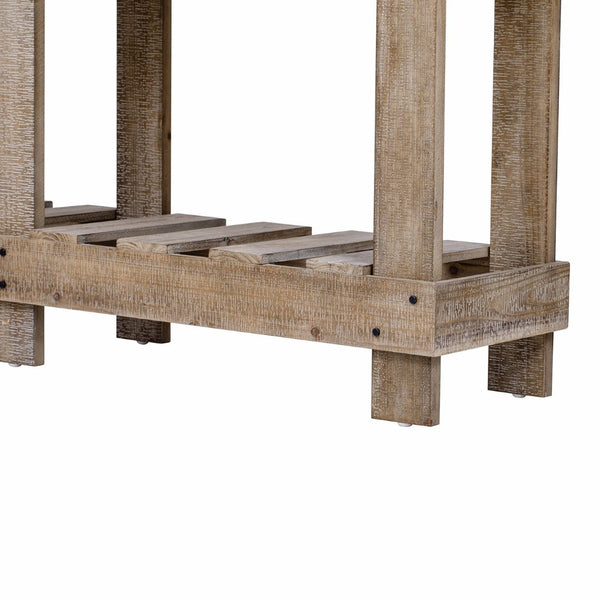 English Elm U_Style 62.9" Vintage Console Table - Solid Fir Wood, Antique Metal Rivets & Under-Shelf Storage Option N711P289135O-GIGA