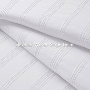 English Elm 7-piece Queen Comforter Set Woven Stripe Polyester Bedding for Neutral Minimalist Rooms White B035P463212