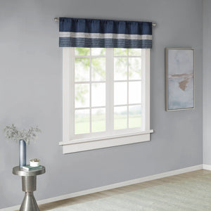 JLA Home Madison Park - Polyoni Pintuck Window Valance with Lined Striped Texture, Tailored Fullness & Easy Rod Pocket Navy MP41-2231