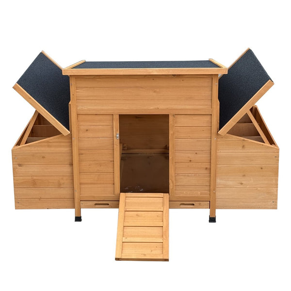 English Elm Chicken Coop Fir Wood Build with Asphalt Roof Six Nest Boxes and Easy Clean Tray W3166P365118