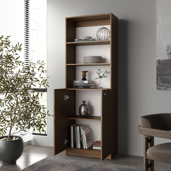 English Elm Natural Oak And White Bookcase With 2 Doors, Open Shelves – Stylish Storage For Modern Spaces B062P355527