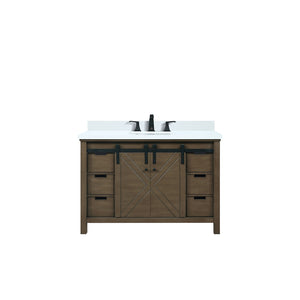 English Elm Rustic 48" Brown Vanity with Cultured Marble Top, Soft-Close Drawers, Matte Black Faucet Included B2731P260131