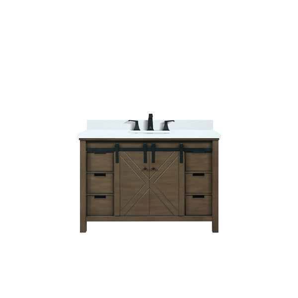 English Elm Rustic 48" Brown Vanity with Cultured Marble Top, Soft-Close Drawers, Matte Black Faucet Included B2731P260131