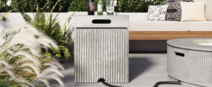 English Elm U_style Outdoor Mgo Propane Tank Cover Table Fluted Stone Finish Patio Side Accent Gray N711P410564E