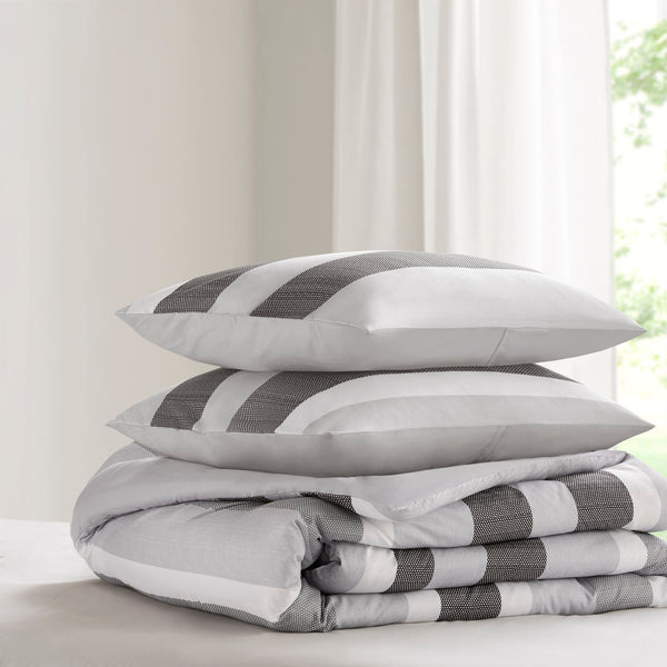 JLA Home Comfort Spaces - Stripe Textured Comforter Set — Lightweight Oeko‑Tex Microfiber Striped Design for Year‑Round Comfort 90 L x 104 W x 1.5H AM10-0133