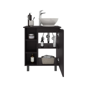 English Elm Allegra Black Vessel Sink Vanity Cabinet with Single Door & Open Shelf, Freestanding MDF Storage B200P335309