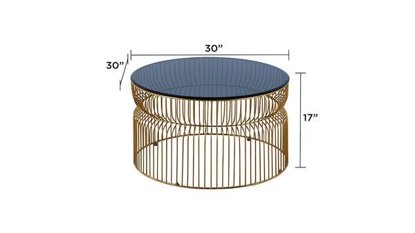 English Elm CT901 Modern round 30" coffee table with tinted tempered glass top and open metal frame for style and durability Gold B009P306192