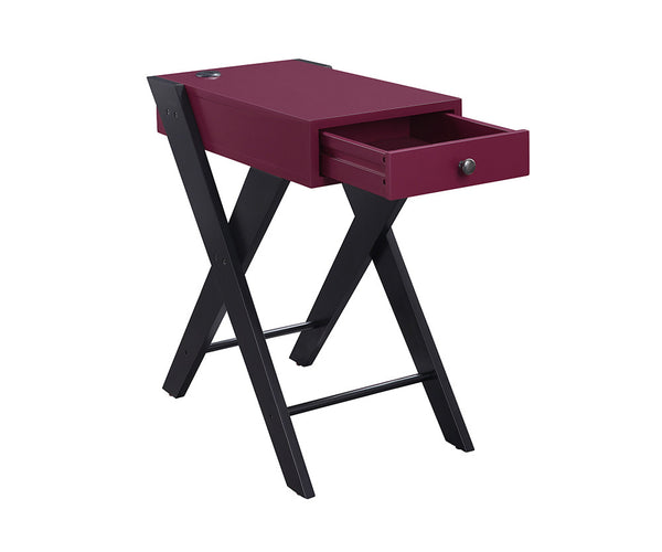 English Elm Fierce Burgundy Accent Table with USB Port, Drawer & Black X-Leg Design for Modern Living Rooms B2726P243238