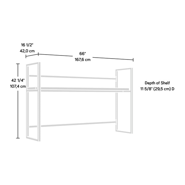 English Elm Credenza Brown Finish Hutch with Powder-Coated Metal Frame, Open Shelves, Engineered Wood Durability B356P367751