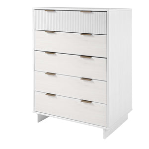 English Elm Granville 38" White 5-Drawer Chest – Modern Solid Wood Storage With Glam Gold Hardware & Style B365S00080