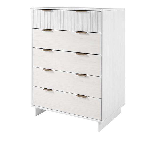 English Elm Granville 38" White 5-Drawer Chest – Modern Solid Wood Storage With Glam Gold Hardware & Style B365S00080