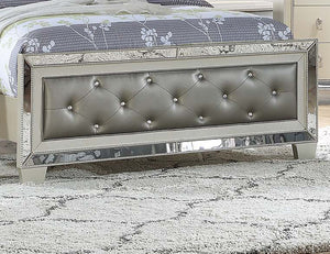 English Elm Glamorous Upholstered Tufted Queen Bed with Mirrored Trim and Luxurious Button Detail for Glam Bedrooms Grey,Silver 87 L x 10 W x 5 H B011S01991