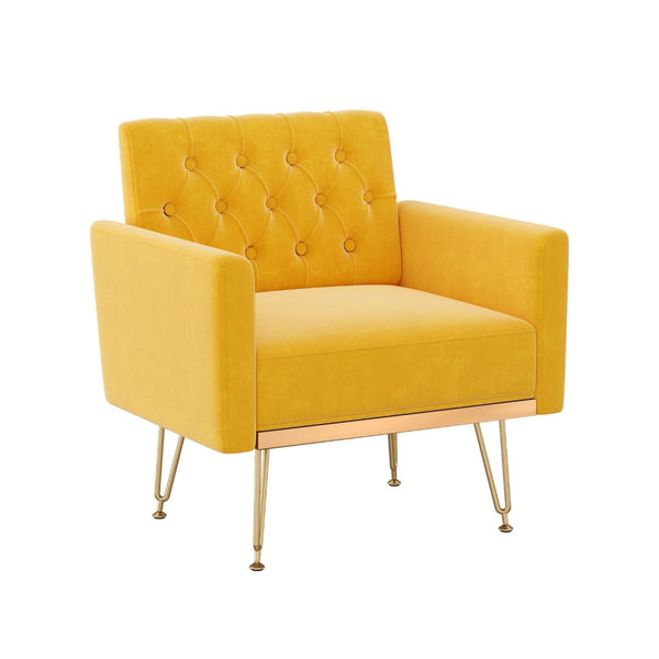 English Elm Teddy Fabric Tufted Accent Chair with Gold Metal Legs for Bedroom or Living Room Orange-Yellow W2113P392019