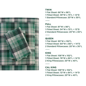 English Elm 4 Pcs Cozy Green Plaid Full Sheet Set – Soft 100% Cotton Flannel For Warmth & Everyday Comfort B035P319784
