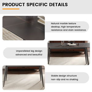 English Elm 62.99" Modern Artificial Stone Dining Table With Curved Black Top & Dark Grey Metal Legs For 6 Guests W1535S00507