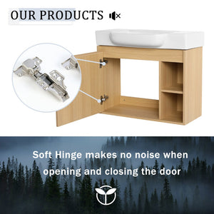 English Elm 28'' Floating Bathroom Vanity with Ceramic Sink Soft Close Door Melamine Cabinet Light Oak W999P426639