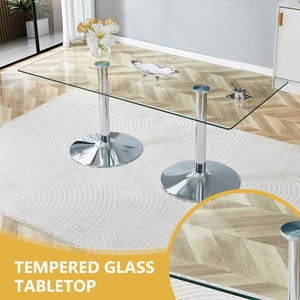 English Elm Table and Chair Set Tempered Glass Top with Six Transparent Seats for Modern Dining W1151S04556