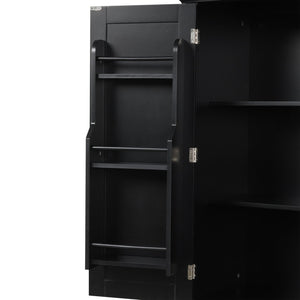 English Elm Bathroom Tall Storage Cabinet with Doors and Drawer, Adjustable Shelf, Anti-Tip Safety, MDF Finish Black N725P210330B