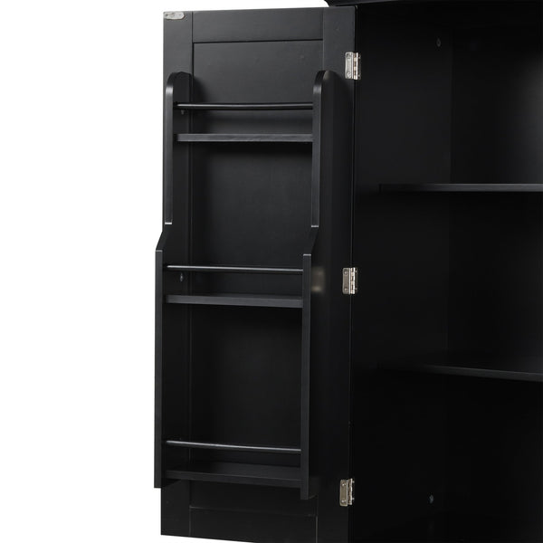 English Elm Bathroom Tall Storage Cabinet with Doors and Drawer, Adjustable Shelf, Anti-Tip Safety, MDF Finish Black N725P210330B