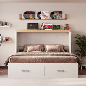 English Elm Queen Murphy Cabinet Bed Rustic Grey Farmhouse Style with Charging Station Storage W5271S00002