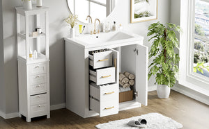 English Elm 30'' Bathroom Vanity With Elegant Ceramic Sink, Solid Wood Frame, Soft-Close Doors & Ample Storage N710P191970K