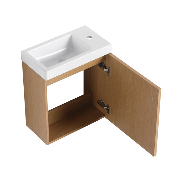 English Elm 18.5" Stylish Wall-Mounted Bathroom Vanity With Durable Resin Sink, Soft-Close Door, Space-Saving Design W1972P362138
