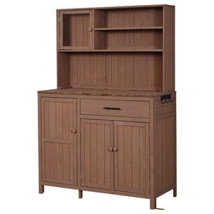 English Elm (with Hutch) Topamx Solid Fir Potting Bench Patio Workstation Spice Rack Drawer Brown N717P404330D