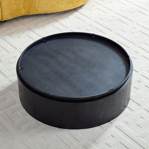 English Elm 35.43 Inch Round Drum Coffee Table Wood Veneer Mdf Pedestal Base for Living Room W2582P389443