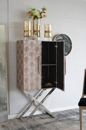 English Elm 27.6x13.8x59.1" Tall Freestanding Storage Cabinet with Patterned Flannel and Metal Pulls W2078P180418