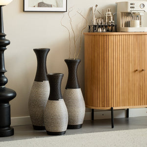 English Elm Desktop PVC Vase Set of 3 Decorative Tall Floor and Table Vases—Modern Durable Artful Accents for Home Black White,Coffee W2796P261483