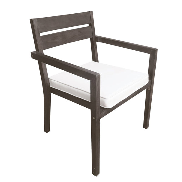 English Elm U_style Solid Acacia Wood Patio Dining Set Six Stackable Chairs Cushions Modern Outdoor Gray WY000459AAE
