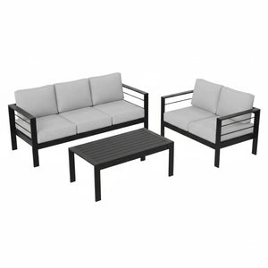 English Elm 3-piece Outdoor Aluminum Conversation Set with Deep Cushions and Wpc Coffee Table Light Gray B082S00099