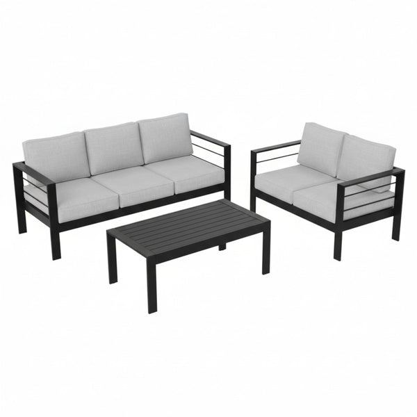 English Elm 3-piece Outdoor Aluminum Conversation Set with Deep Cushions and Wpc Coffee Table Light Gray B082S00099