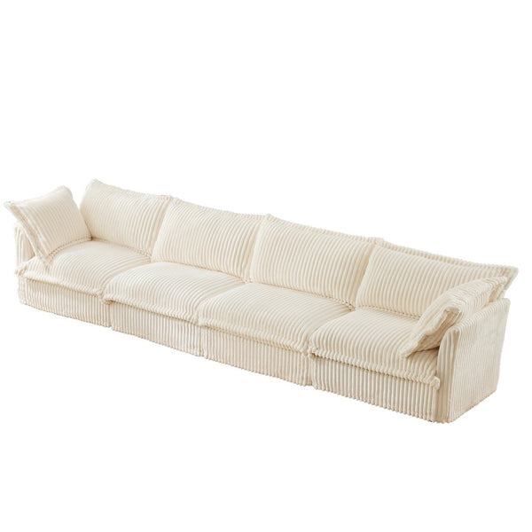 English Elm Slipcovered 4-Seater Sofa In Cream Corduroy, Cloud-Like Comfort, Removable Covers, Modular Design W3041S00024-GIGA