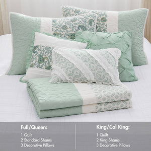 English Elm 6 Madison Park Dawn Cotton Percale Reversible Quilt Set with Paisley Pintuck, Lace Trim, Pillows, Full/Queen Aqua 17.72 L x 22.83 W x 8.66 H B035129022