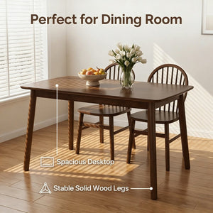 English Elm Solid Wood Walnut Rectangular Dining Table Mid Century Modern for Small Spaces W3204P465631