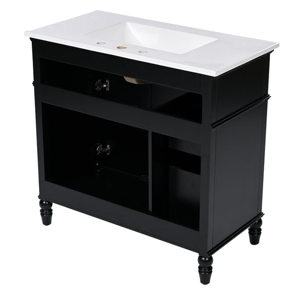 English Elm [video] 36 Inch Freestanding Bathroom Vanity Acacia Wood Legs Ceramic Sink Soft Close Black N759S340019B
