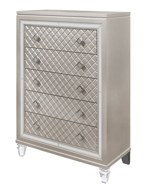 English Elm CROSS Glam Champagne Chest with Jewel Hardware & Mirror Accents, Acrylic Legs, Spacious Drawers B201P215895