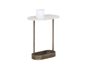 Sunpan Eden End Table - Artisan Crafted White Marble & Hammered Iron Side Table with Antique Brass Base