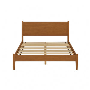 English Elm Mid-Century Modern Queen Size Wooden Platform Bed - Stylish Oak Finish With Supportive Headboard B016S00020