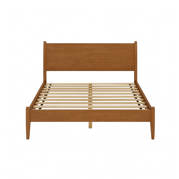 English Elm Mid-Century Modern Queen Size Wooden Platform Bed - Stylish Oak Finish With Supportive Headboard B016S00020