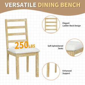 English Elm Topmax Farmhouse Extendable Pedestal Dining Set Seats Six with Ladder Back Chairs Natural+Beige N717S000060N
