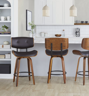 English Elm Fixed-height Swivel Counter Stools with Faux Leather Seats and Chrome Footrest Set of 2 B202S01837
