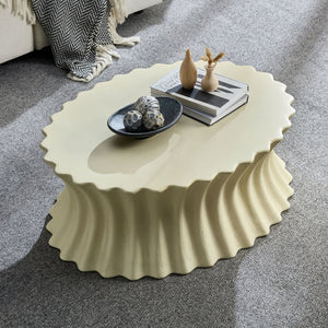 English Elm 35.04 Inch Oval Fiberglass Coffee Table Vintage Distressed Finish for Living Room W876P408744