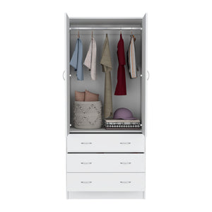English Elm Taly Spacious Armoire with Double Doors, Two Drawers & Hanging Rod — Tall Laminate Storage Cabinet White 35.4 L x 23.6 W x 6.3 H B200S00375